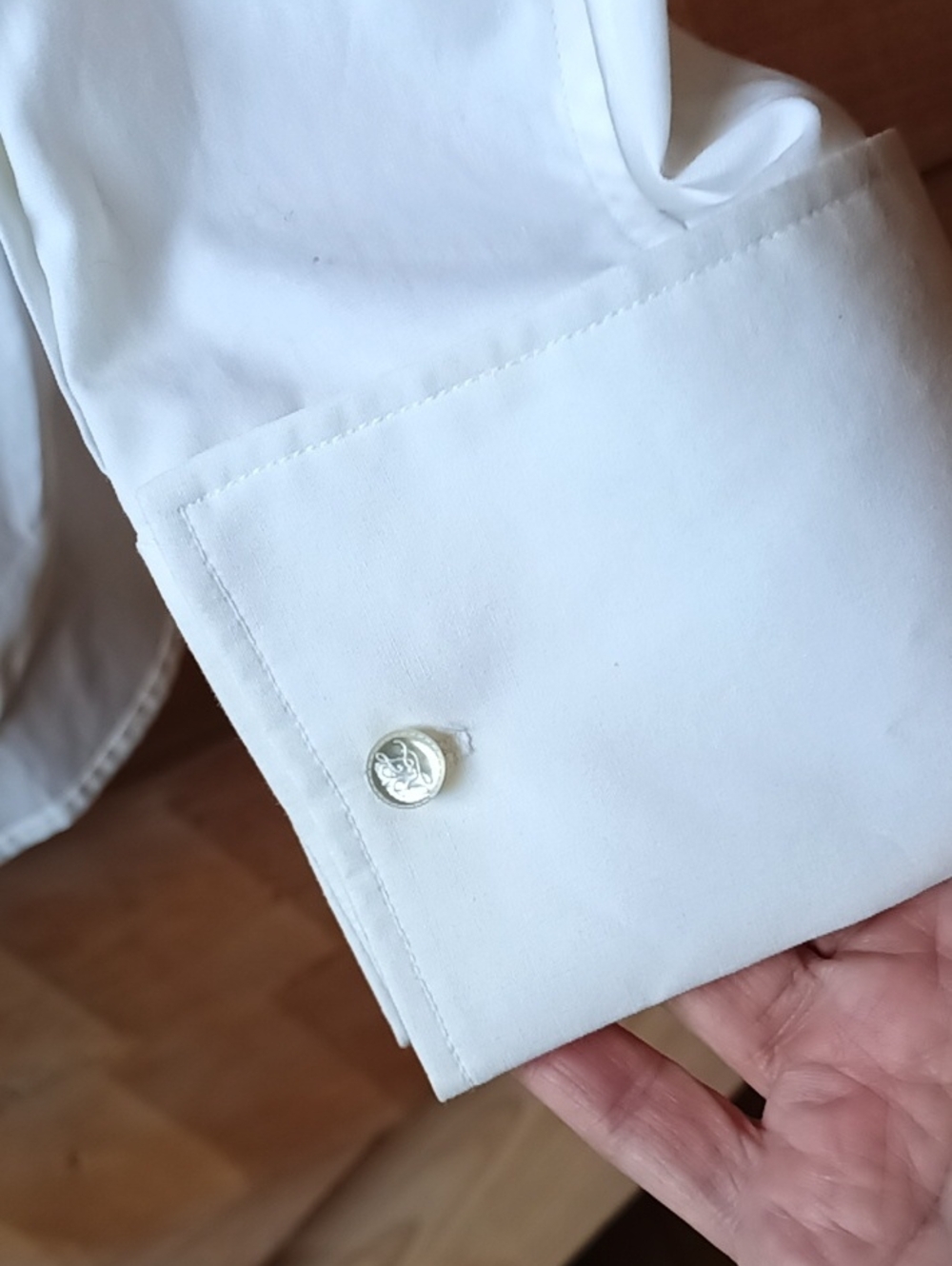 Lauren Ralph Lauren Voyage White Button Down Monogram Cuff Button Cotton Medium - Picture 2 of 7